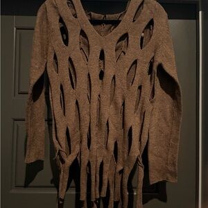 Brown Women's Sweater with Unique Cut-Out Design